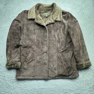 Eddie Bauer Suede Leather Faux Shearling Lined Jacket Button Coat Mens XL